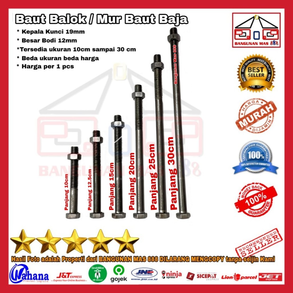 Jual Baut Balok Baja Kunci 19mm Panjang 25cm (1/2"x10") - BAUT BLANDAR ...