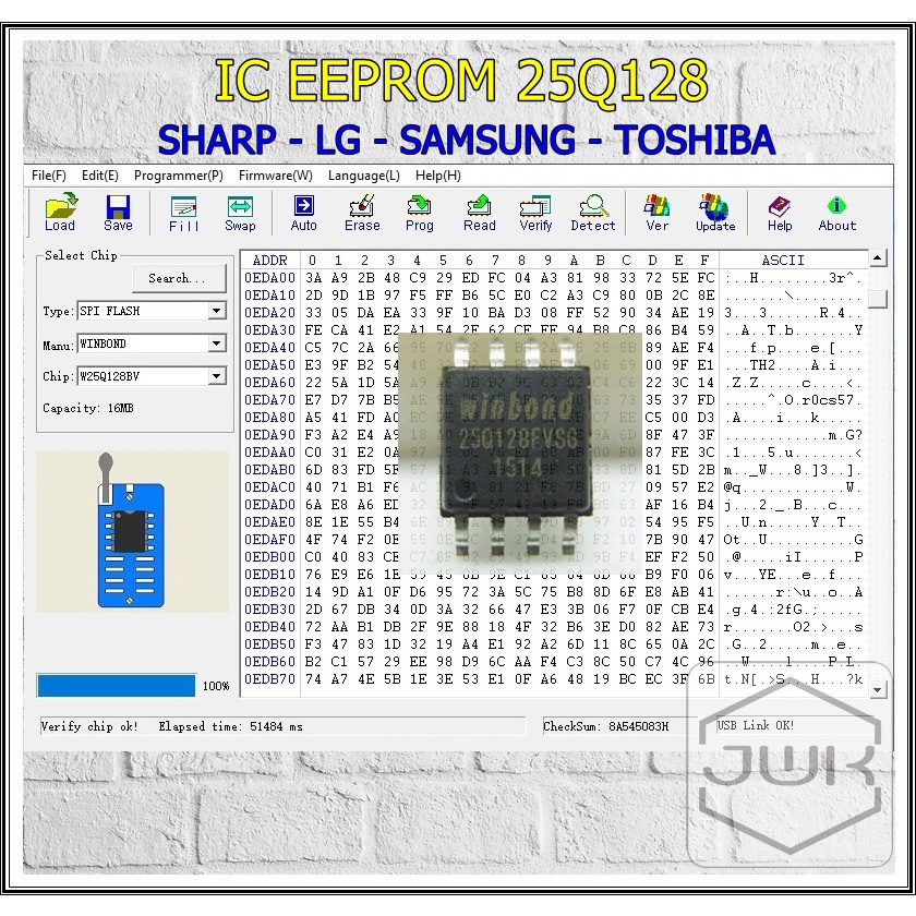 IC Eeprom  25Q128 Plus Firmware TV Led Sharp Samsung Toshiba LG Siap Pakai