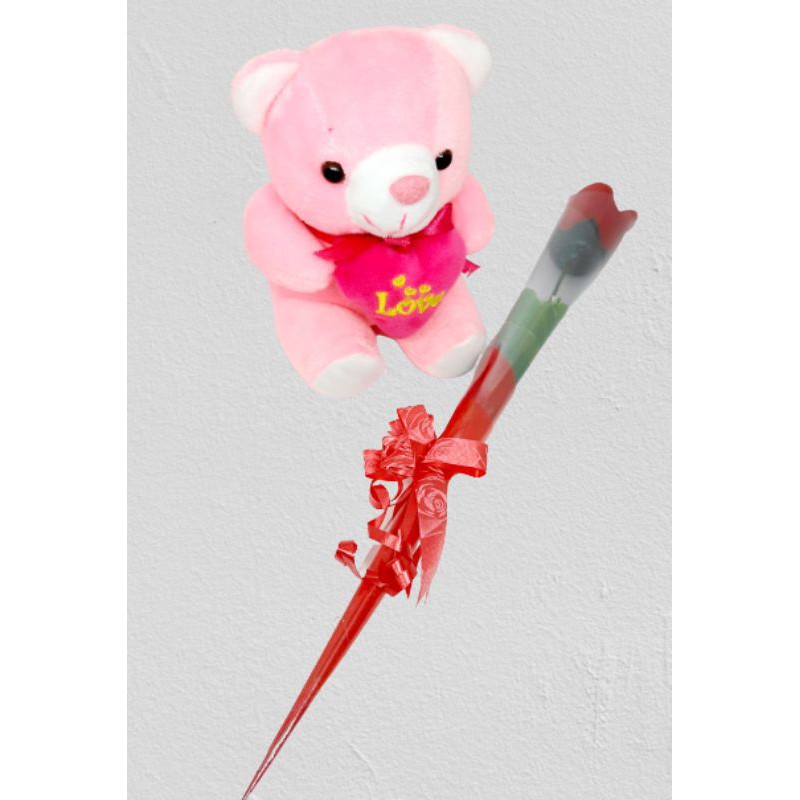 kado valentine (boneka bear love+1 tangkai bunga )hadiah ultah /hadiah buat pacar