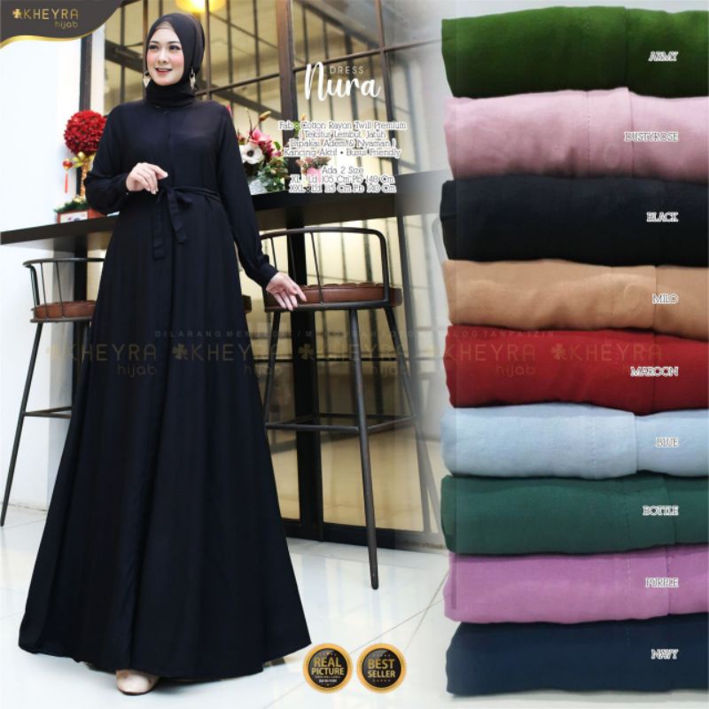 JUMBO NURA DRESS BAHAN RAYON TWILL PREMIUM Original by Kheyra Hijab