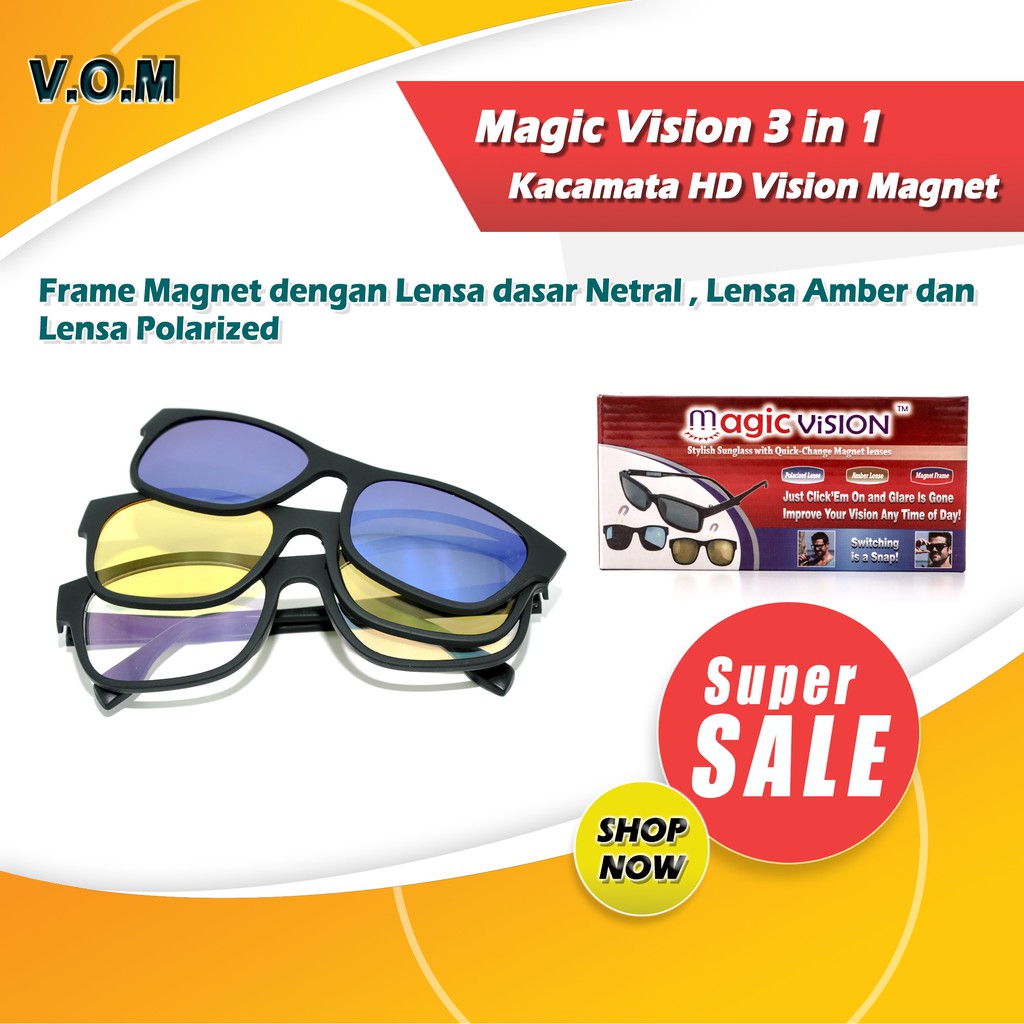 VOM Magic Vision 3 in 1 Kacamata HD Vision Magnet - 0157