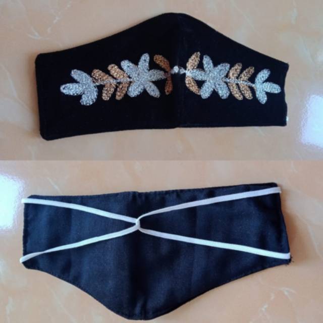 Masker Kain Bludru Kebaya Tradisional Biru Tua