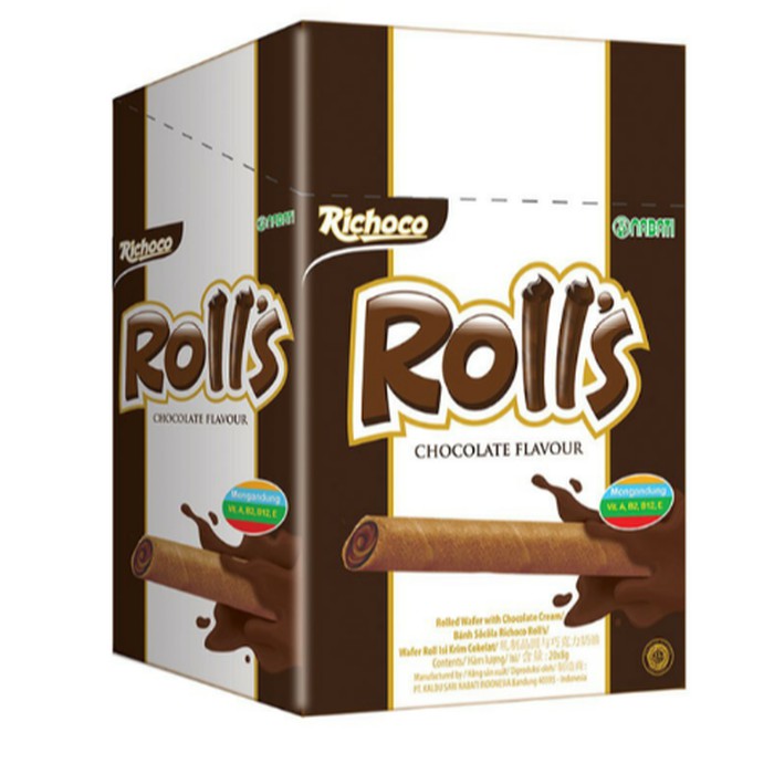 

1BOX isi 20pcs Richoco Nabati Roll's Wafer Stick Roll isi krim cokelat Rolls 126gr