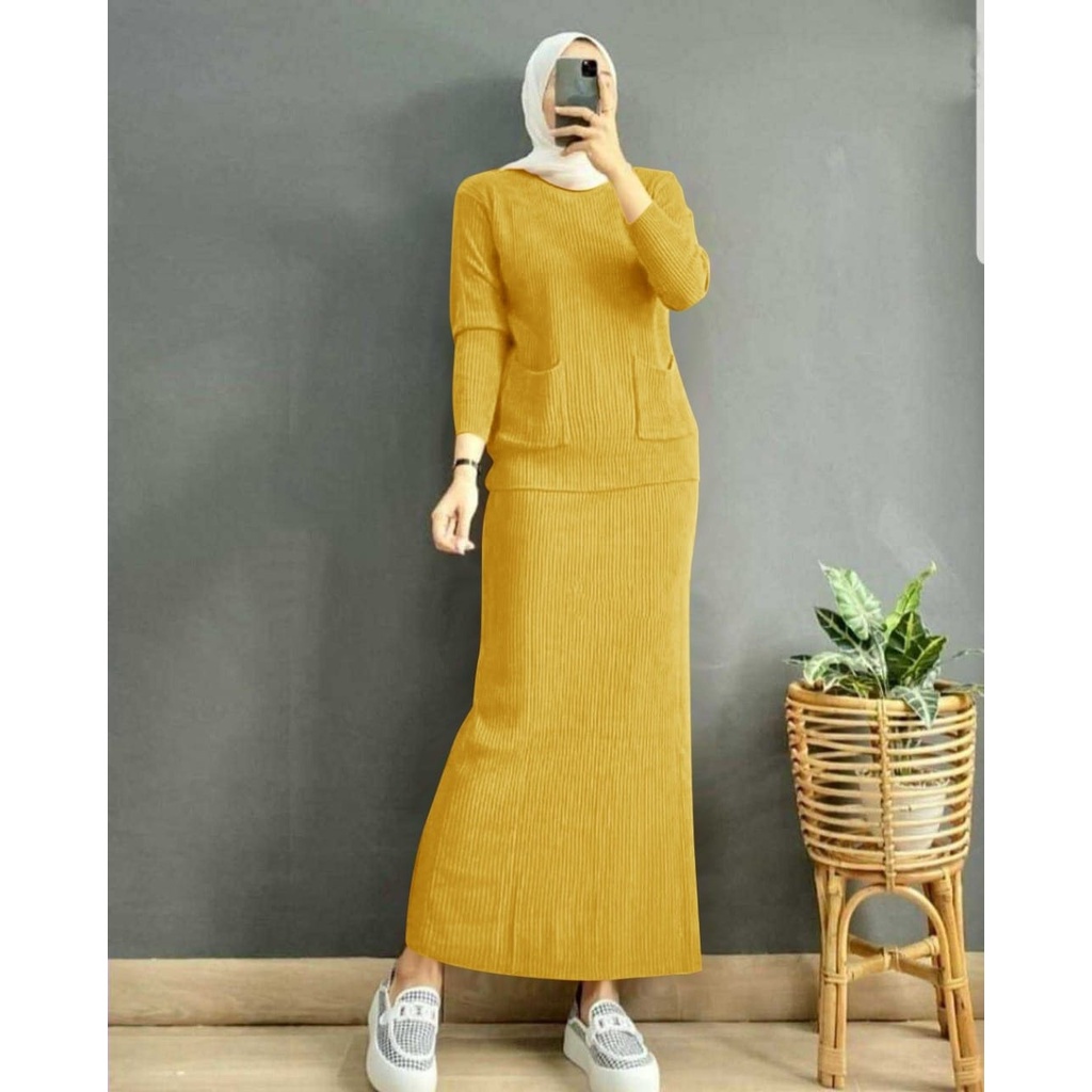 SET DELIA KNIT JUMBO XXL ONE SET RAJUT WANITA SET ROK RAJUT 6 WARNA-2
