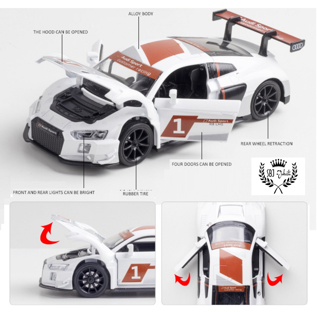 DIECAST Miniatur MOBIL AUDI R8 LMS Racing Skala 1:32 METAL SERIES