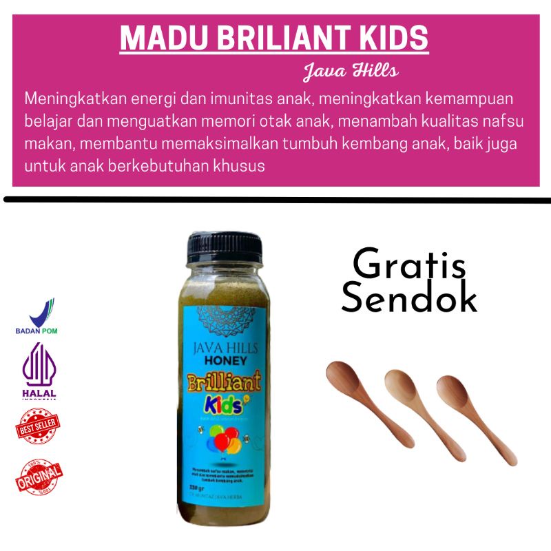 GRATIS SENDOK KAYU / MADU BRILIANT KIDS JAVAHILLS / JAVAHILLS HONEY MADU ANAK CERDAS / MENINGKATKAN NAFSU MAKAN / MADU PINTAR / MADU ANAK