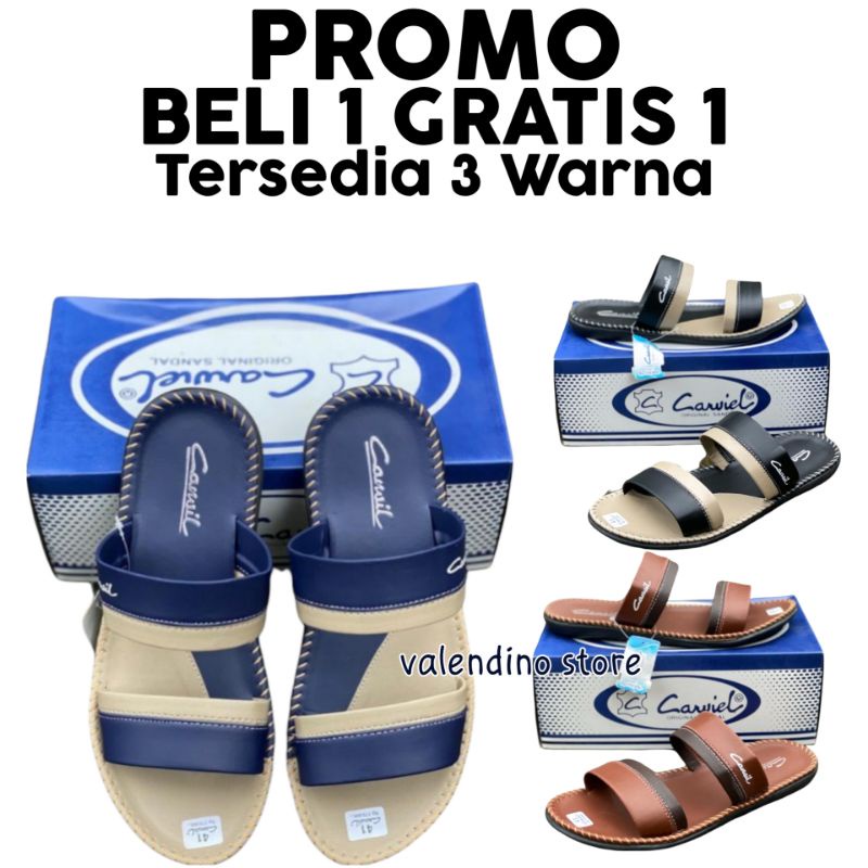 Sandal Kulit Pria 2 Warna Beli 1 Gratis 1 Sandal Cowok Terbaru Japit Slip On Slide