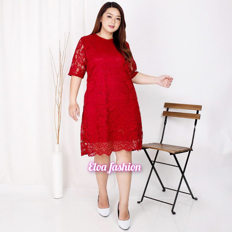 COD Dress Brokat Glitter Mutiara Dress Wanita Big Size Dress Jumbo XXL