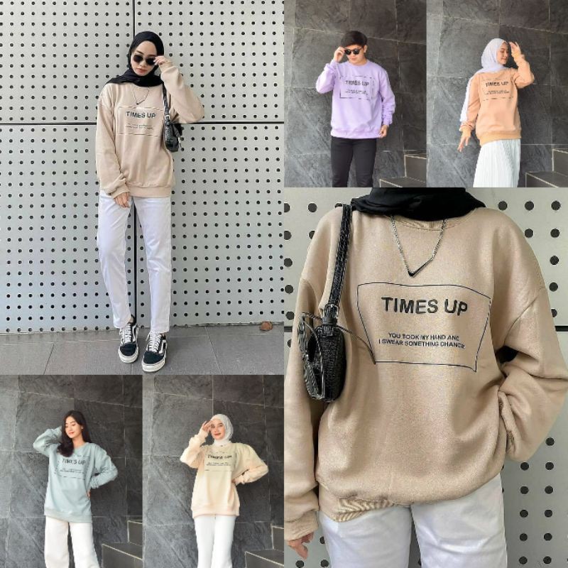 BEST SELLER ️ OVERSIZED TIMES UP Sweater Crewneck Wanita Korean Style Sweter Fashion Outfit Ootd Cew