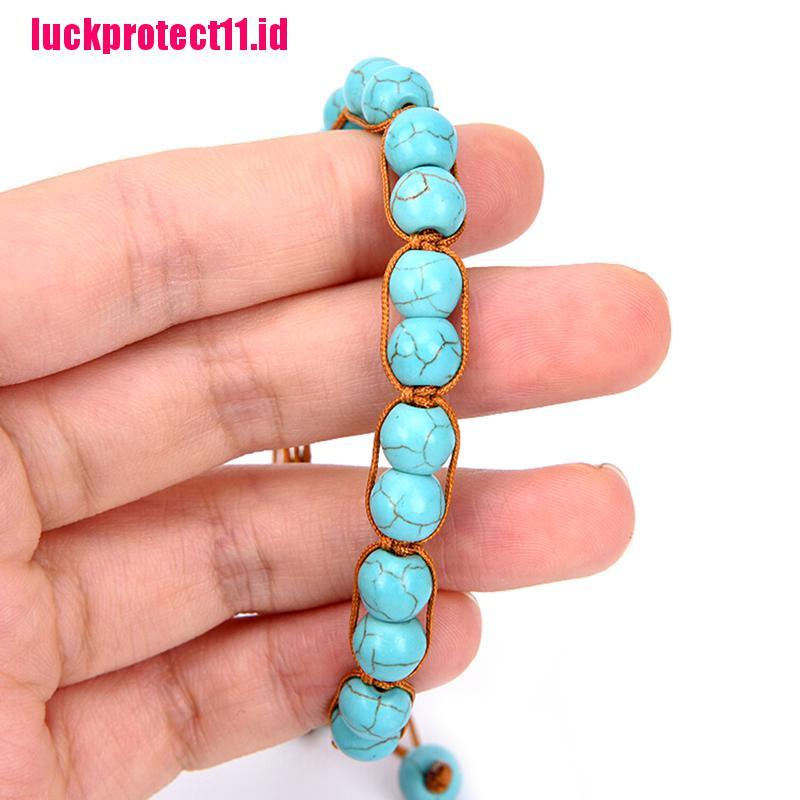 (LUCK) Gelang Tangan Elastis Aksen Manik-Manik Batu Turquoise Natural Gaya Boho Untuk Wanita / Pantai