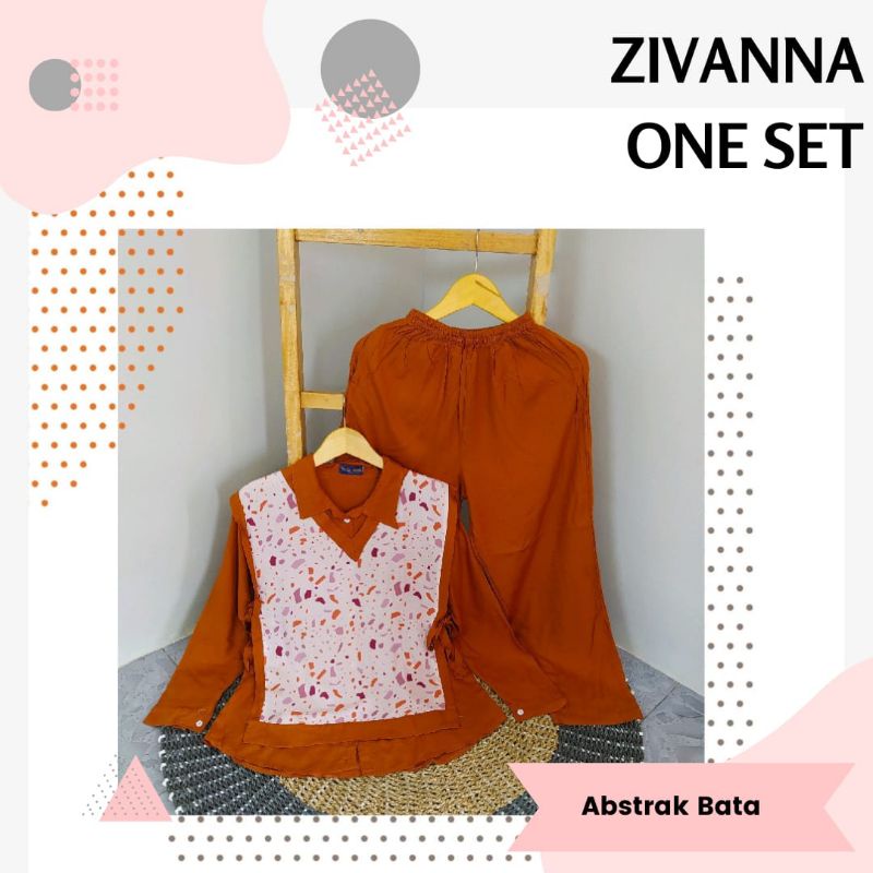 Zivanna Oneset bahan rayon Viscose super premium Ld112cm | Setelan dewasa rompi kombinasi polos motif tangan panjang celana panjang