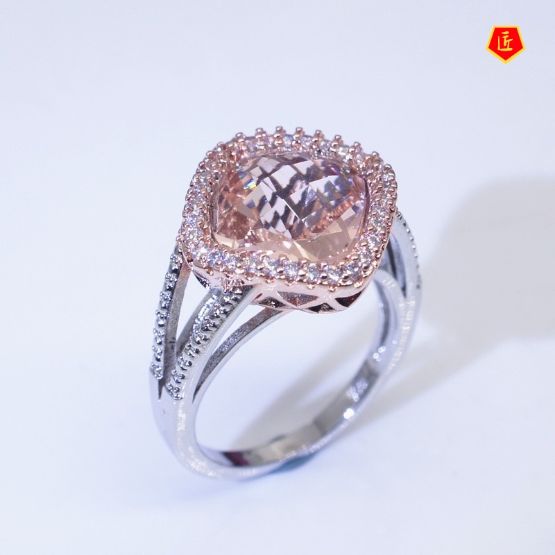 [Ready Stock]Inlaid Champagne Gem Ring 14K Rose Gold