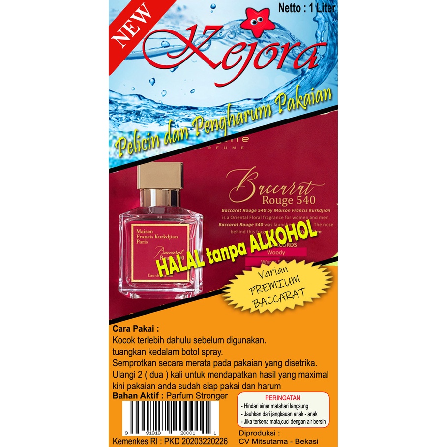 Pelicin dan Pewangi Laundry &quot;KEJORA&quot; 1 Liter - TANPA ALKOHOL - Pelembut Pakaian Banyak Pilihan AROMA