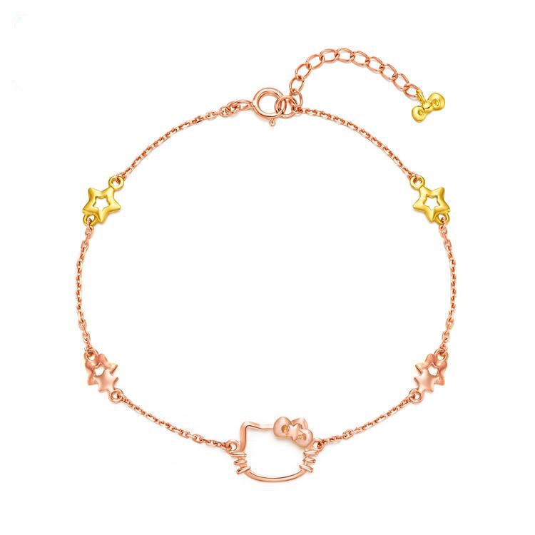 Gelang Bahan Stainless Steel Warna Rose Gold Desain Kucing Dan Hati Aksen Berlian Gaya Korea Untuk Wanita