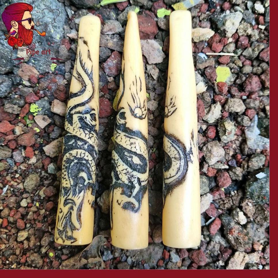 [KODE PRODUK W8SG05285] Pipa Rokok Once Cangklong Gading Gajah Sintetis Ukiran Naga Bonar Kombinasi 