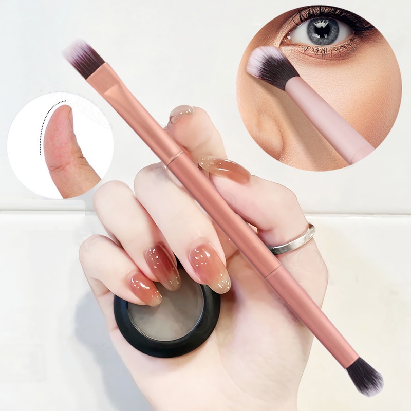 1pc Brush Makeup Multifungsi Kepala Ganda Untuk Eyeshadow Eyebrow Smudging