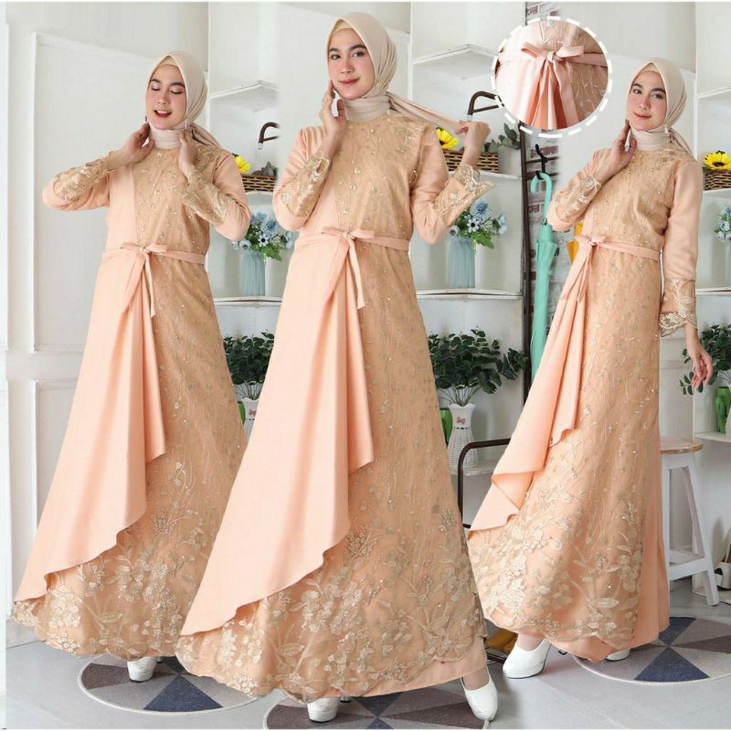 (100% RealPict) Gamis Mafaza Brokat TilLe Bordir Maxi Dress Lebaran Brukat Tulle Baju Muslim