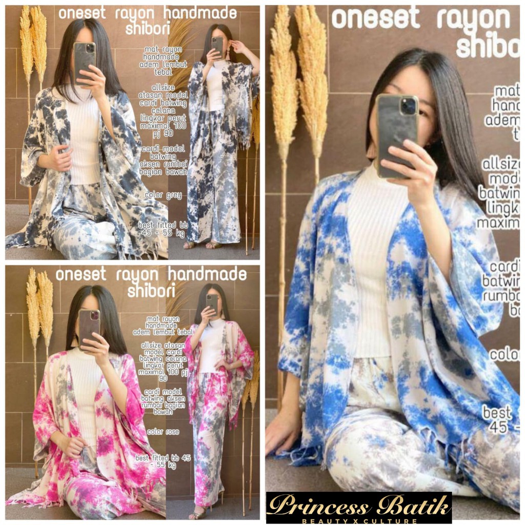 OCEAN SETELAN CARDI ONESET RAYON SHIBORI  HANDMADE SETELAN TYE DYE JUMPUTAN SETELAN CELANA KEREN ONE