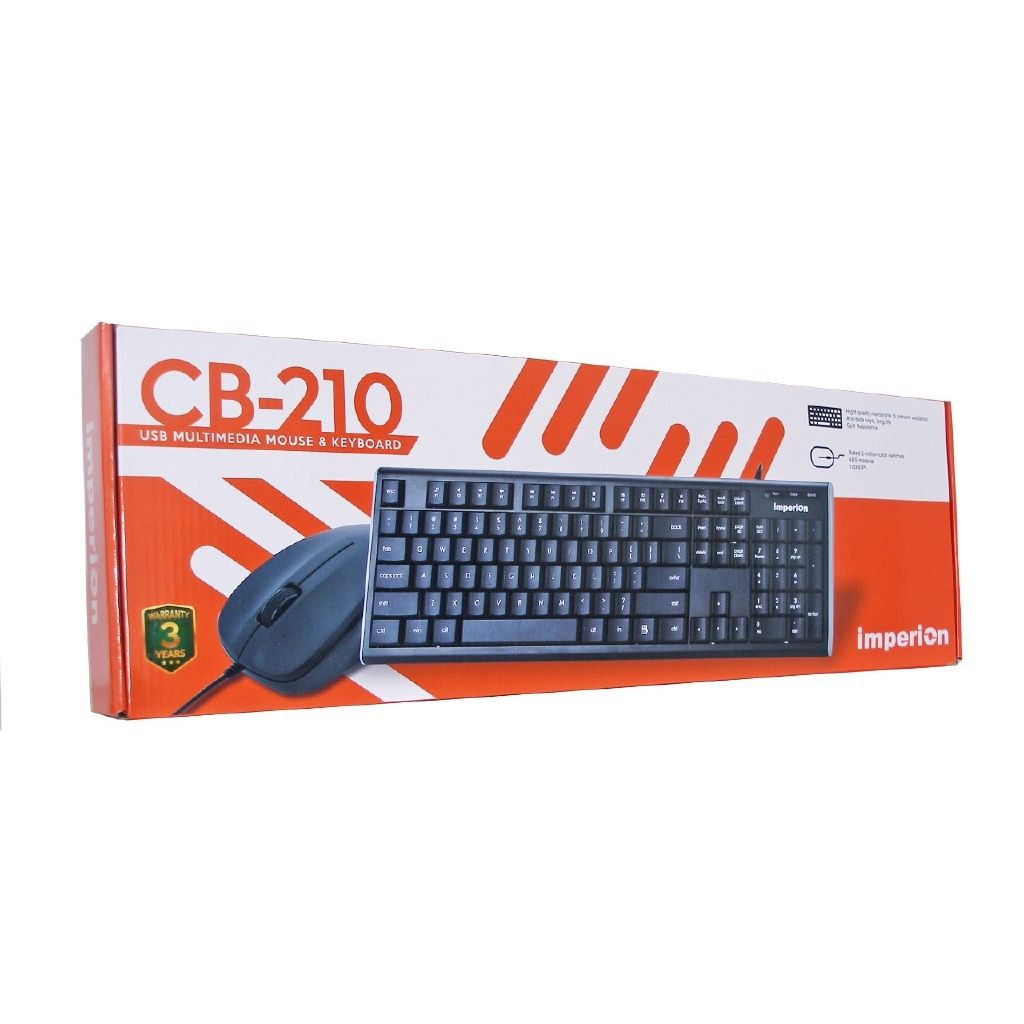 Keyboard mouse imperion wired usb 2.0 combo membrane fullsize multimedia optical 1000dpi cb-210 cb210