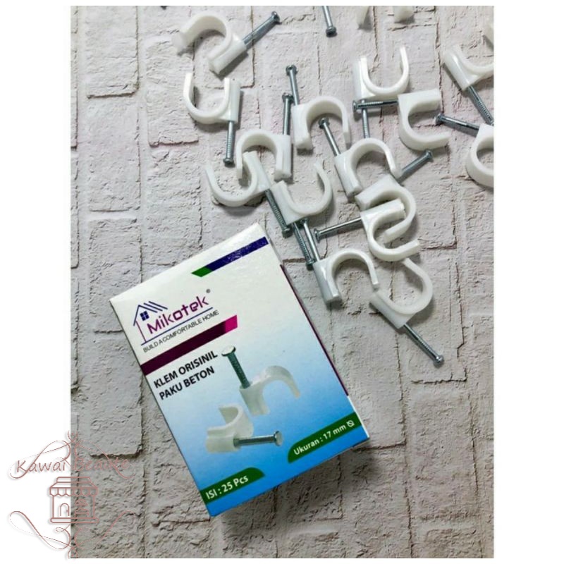 Mikotek Paku Klem Kabel  17MM (Hrg 1Box=25 PCS) PAKU BETON ASLI MURAH NO.17 Milimeter /KLEM KABEL PAKU BETON / CLIP CABEL PAKU BETON MIKOTEK - 17 MM