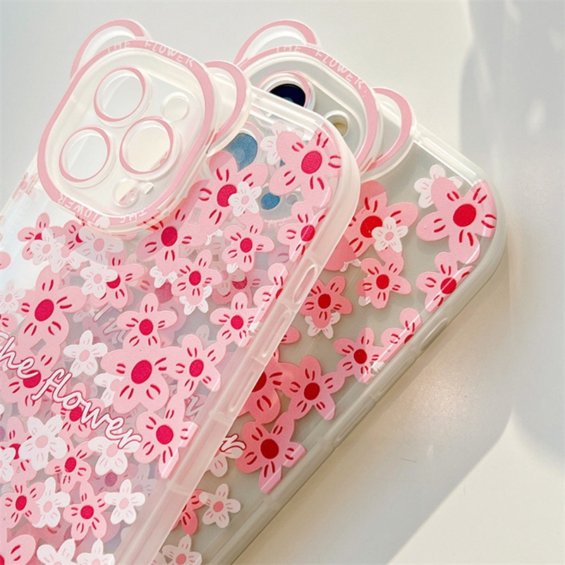 Soft Case Silikon TPU Motif Bunga Pink Untuk iPhone 13 12 11 Pro Max X Xr Xs Max SE 2020 8 7 6 6s Plus