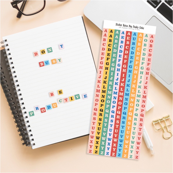 

Stiker Huruf A-Z Retro Kotak Warna Pop Funky DIY Planner Jurnal