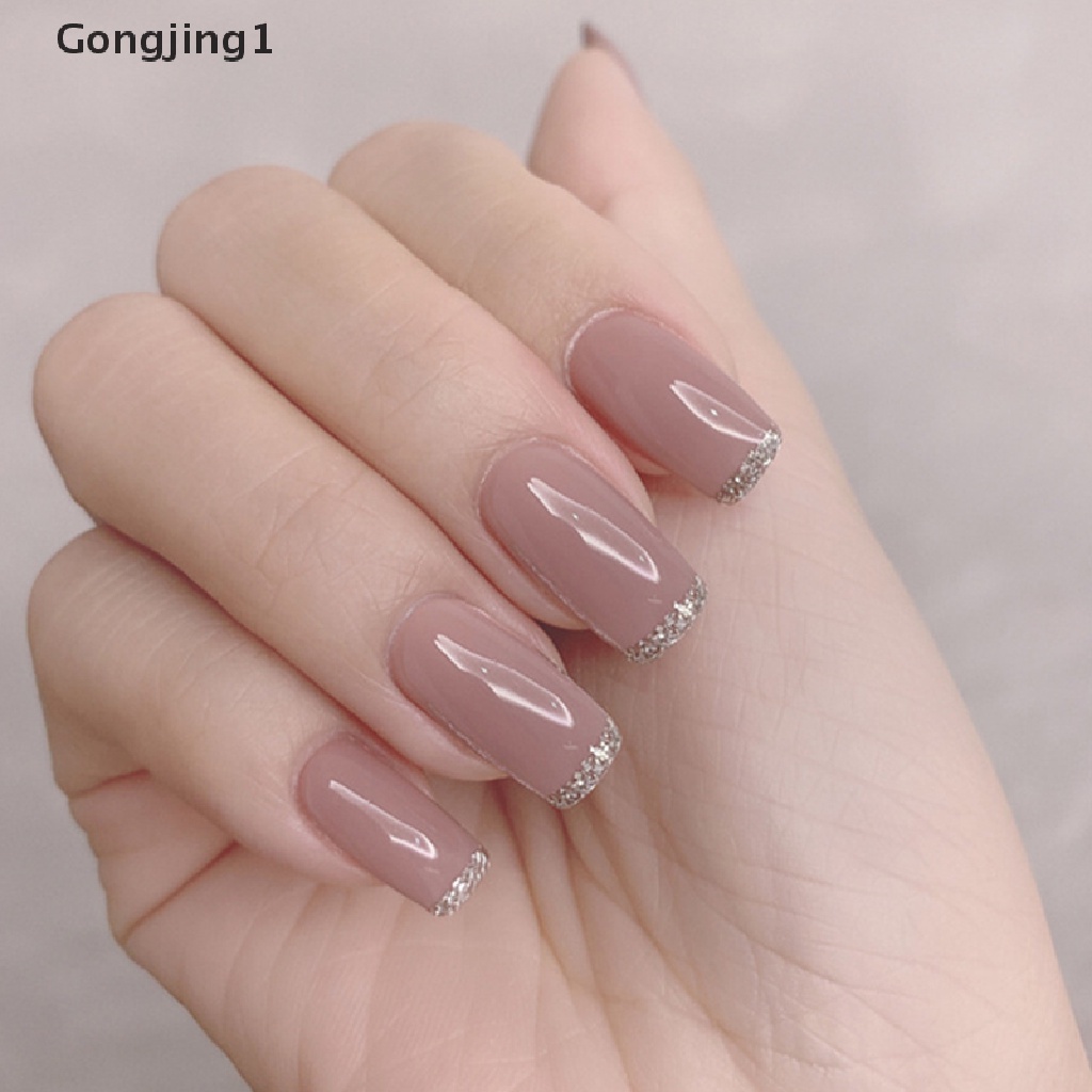 Gongjing1 24pcs / Set Kuku Palsu Full Cover Panjang Bisa Dilepas Untuk Nail Art