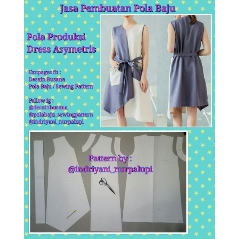 POLA DRESS Asymetris kombinasi 2 warna