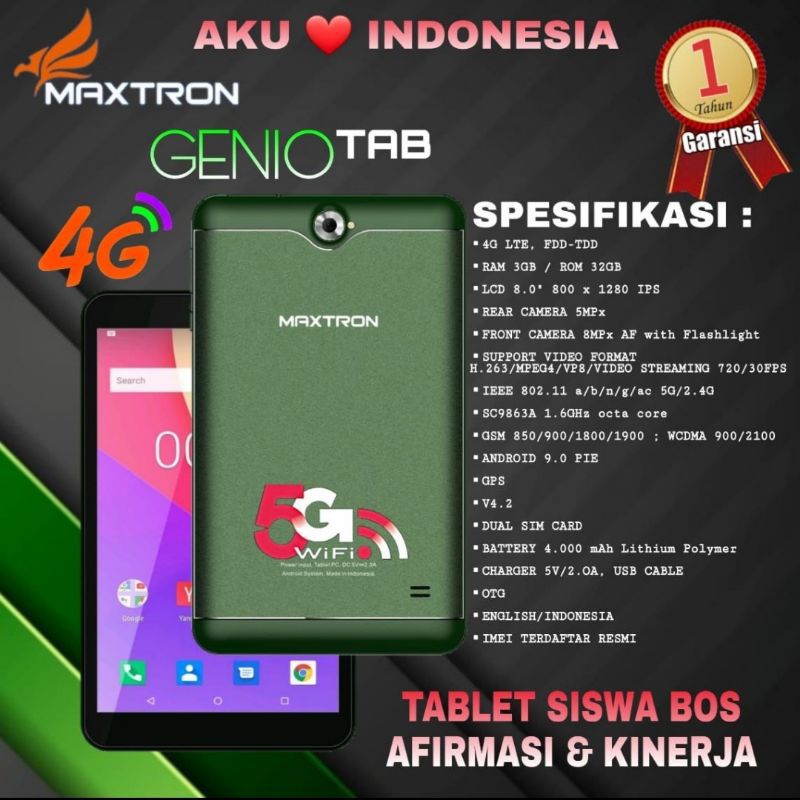 TAB MAXTRON GENIO RAM 3/32GB SINYAL 4G LTE TABLET ANDROID 8 INC MURAH 5G WIFI KENCANG
