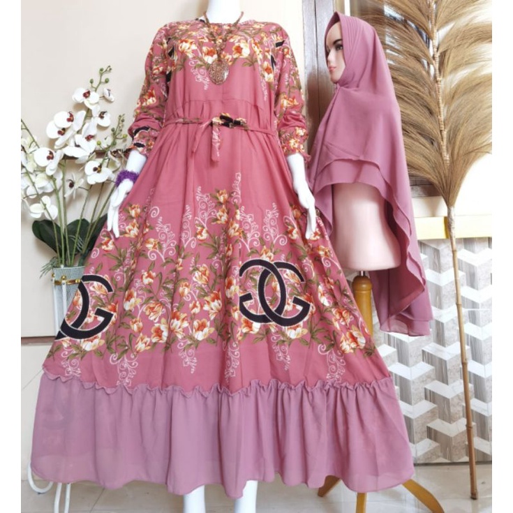 baju gamis wanita dress muslim terbaru GAMIS MONALISA GG SET HIJAB CERUTY 2 LAYER, GAMIS SYARI MONA 