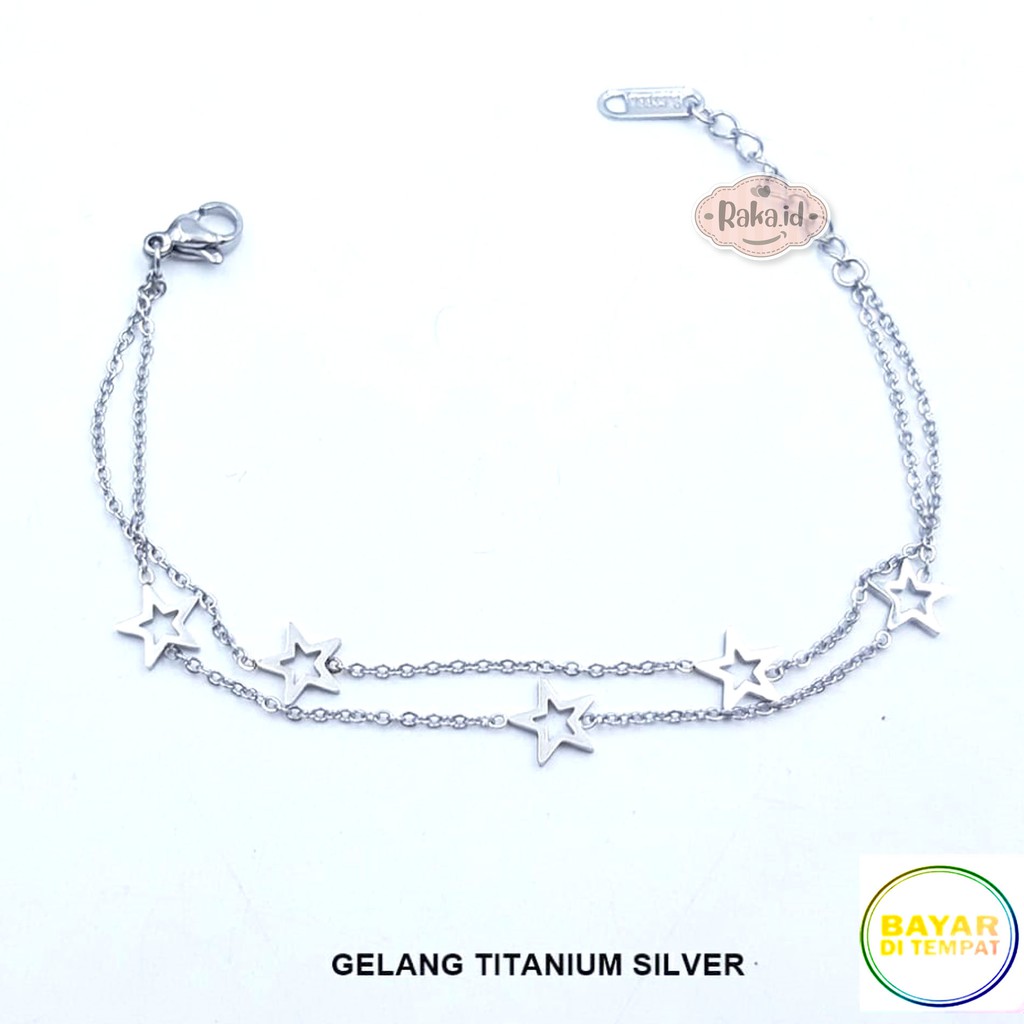 Gelang Tangan Wanita Gelang TITANIUM 2 Rantai Bintang Perhiasan Wanita Berkualitas 724