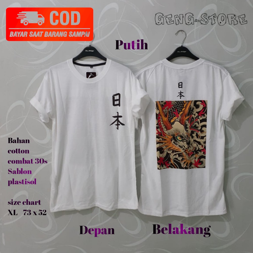 Kaos sukajan naga baju distro sukajan motif naga bahan cotton combed 30s warna hitam putih