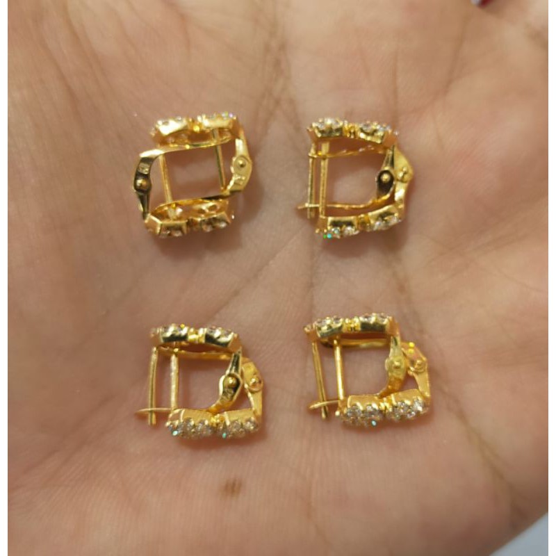 Anting Jepit Bunga cor mata2, Perak 925, Sepuh Emas Kuning