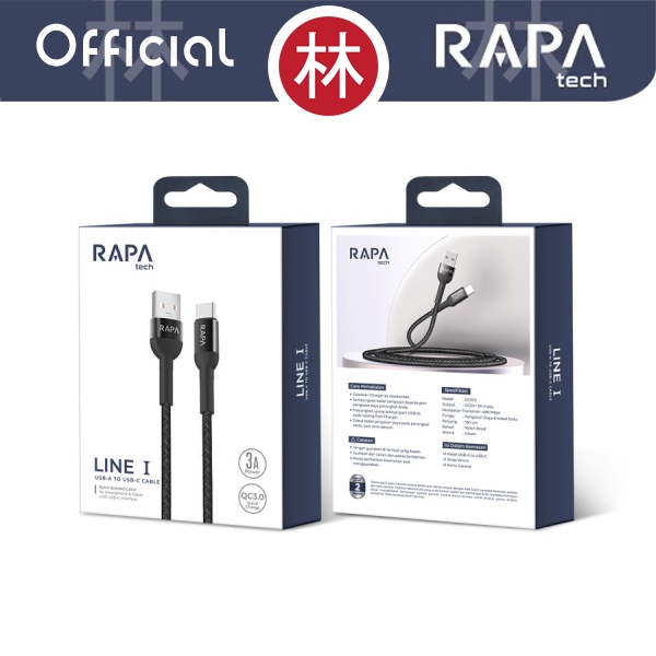 RAPAtech DC1011 - LINE I - USB-A to USB-C Cable Type-C 3A QC 3.0 100cm