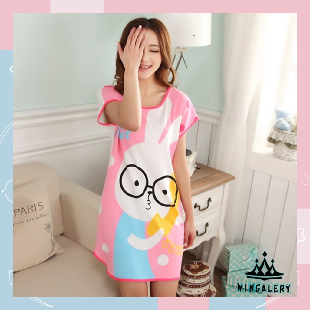 WINGALERY  Baju Tidur Wanita import Daster Wanita Motif Kartun Longgar Korea Fit to XXL 4016