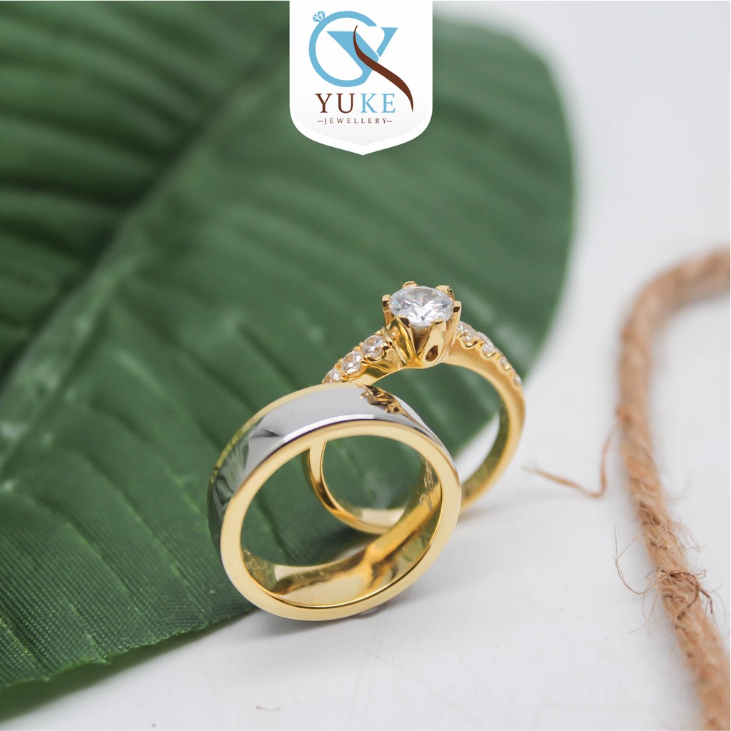 Cincin Silver/Perak Batu Permata Zircon Finishing Silver & Gold Cincin Kawin Cincin Couple