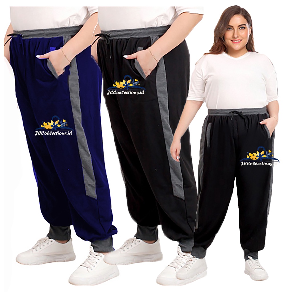 Celana Panjang Wanita Jumbo 3XL Variasi List / Celana Jogger Wanita Big Size XXXL - CURTIE - JCCollections