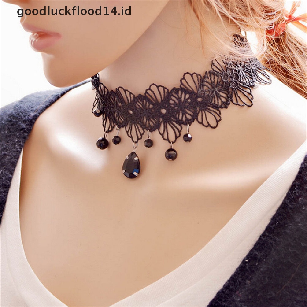 [OOID] Fashion Gothic Black Lace Retro Choker Collar Flower Pendant Necklace Jewelry ID