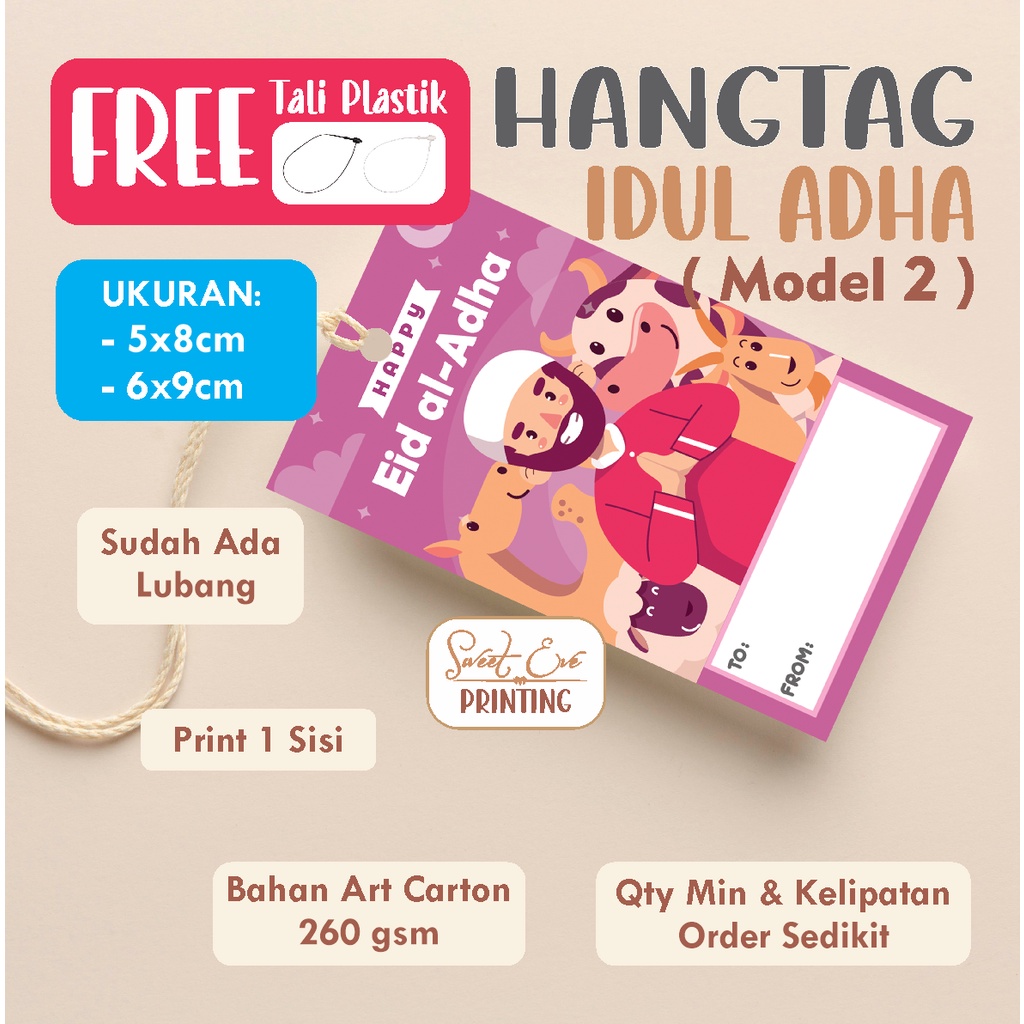 

HANG TAG IDUL ADHA LEBARAN HAJI UNTUK PARCEL HAMPERS KADO BOX (FREE tali plastik loop Pin) MODEL 2 Ukuran 5x8cm & 6x9cm