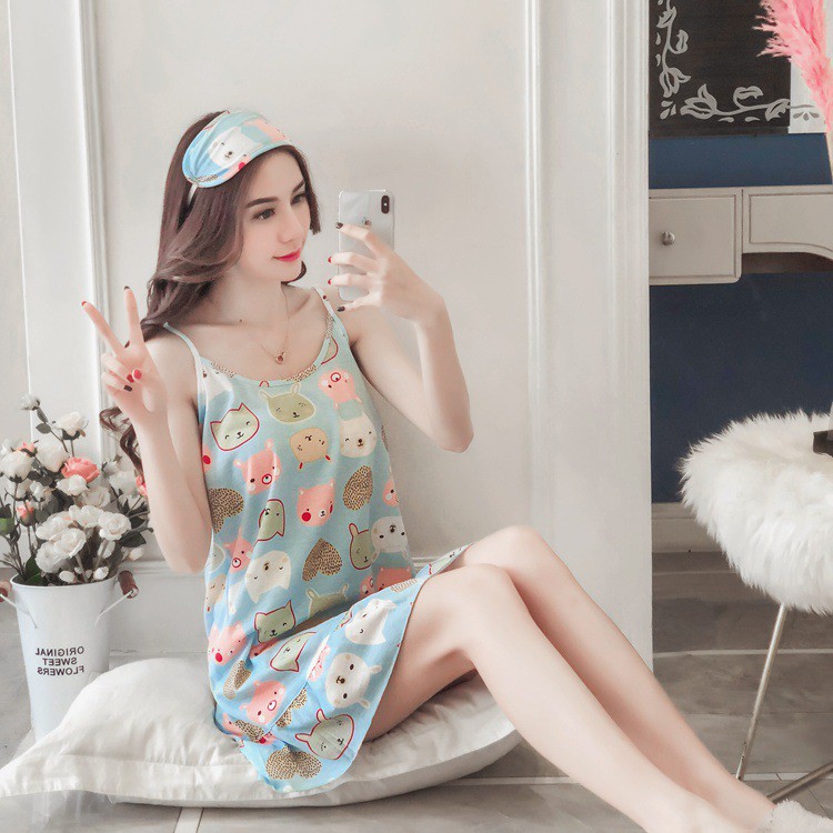 BAJU TIDUR DRESS PIYAMA IMPORT PREMIUM IMUT BANYAK MOTIF-Bear Biru