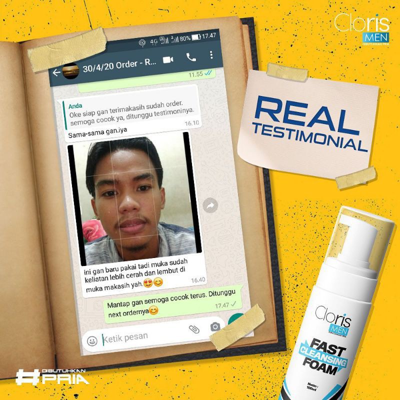 Sabun Pencerah Pemutih Wajah Pria Clorismen Fast Cleansing Foam Sabun Muka Pria Cloris Men C4