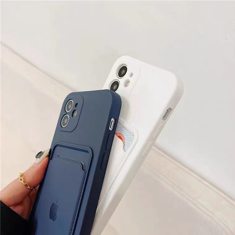 Silicone Card Holder Case Iphone 11 13 12 Pro Max Xs Max XR 7 8 Plus Se2020 dengan Logo All-Inclusive Portable Anti Jatuh Pelindung Case