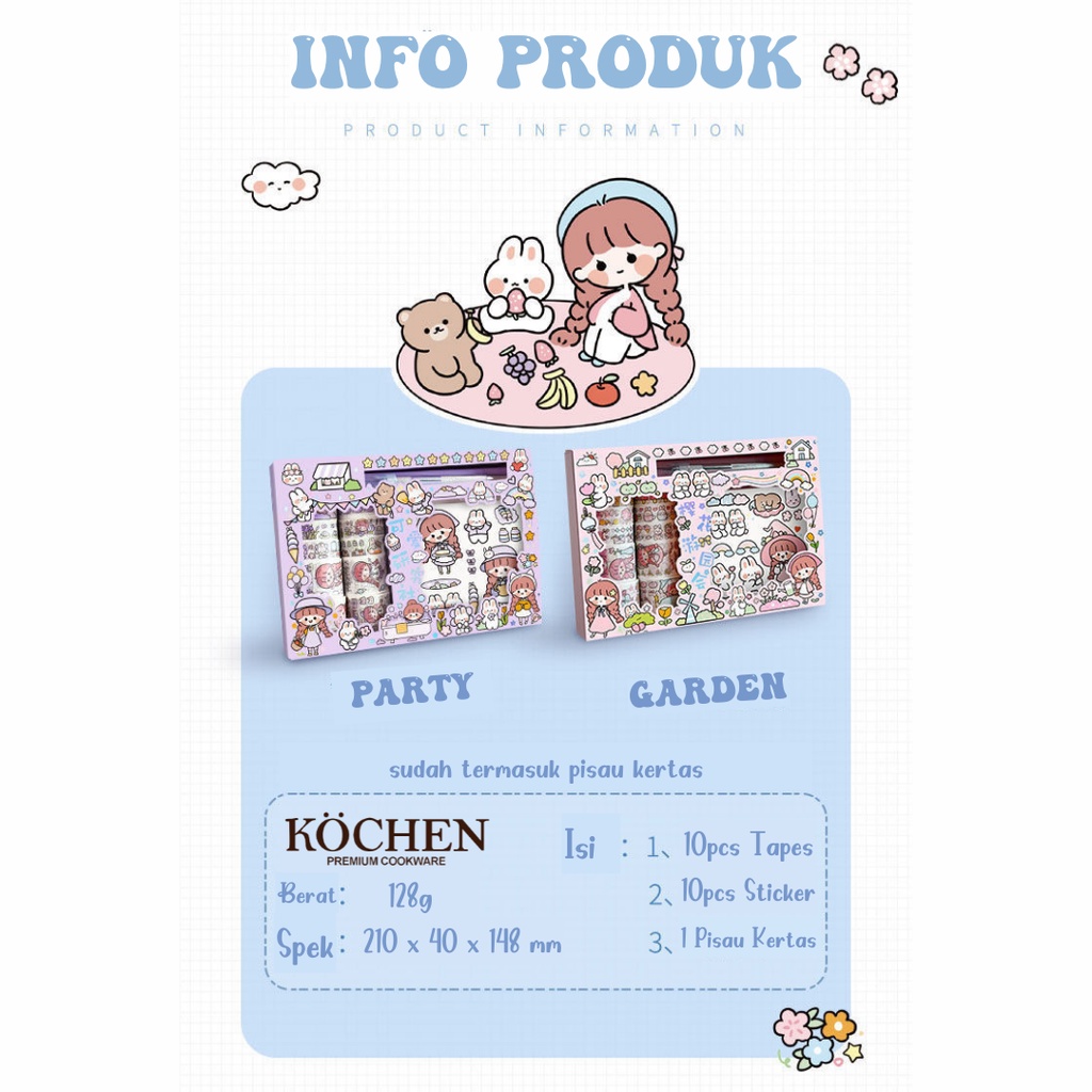 MYKOCHEN.INA Sticker Aesthetic Box SET 10+10+1 Washi Tape Knife Paper Cutting DIY Diary Stiker Decoration Kawaii Cute Estetik Tumblr Lucu Hiasan Buku Catatan Journaling Kertas Scrapbooking Planner Dekoratif Pack Hp Laptop Kartun Stationery Jurnal