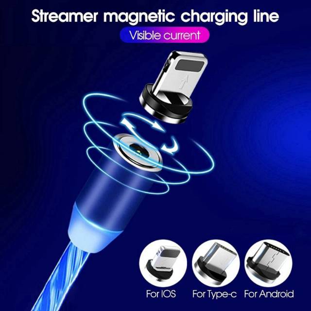 Kabel Data Charger Magnet Full LED 3in1 Cable Powerbank 3 in 1 iPhone Micro Type C Support 2A