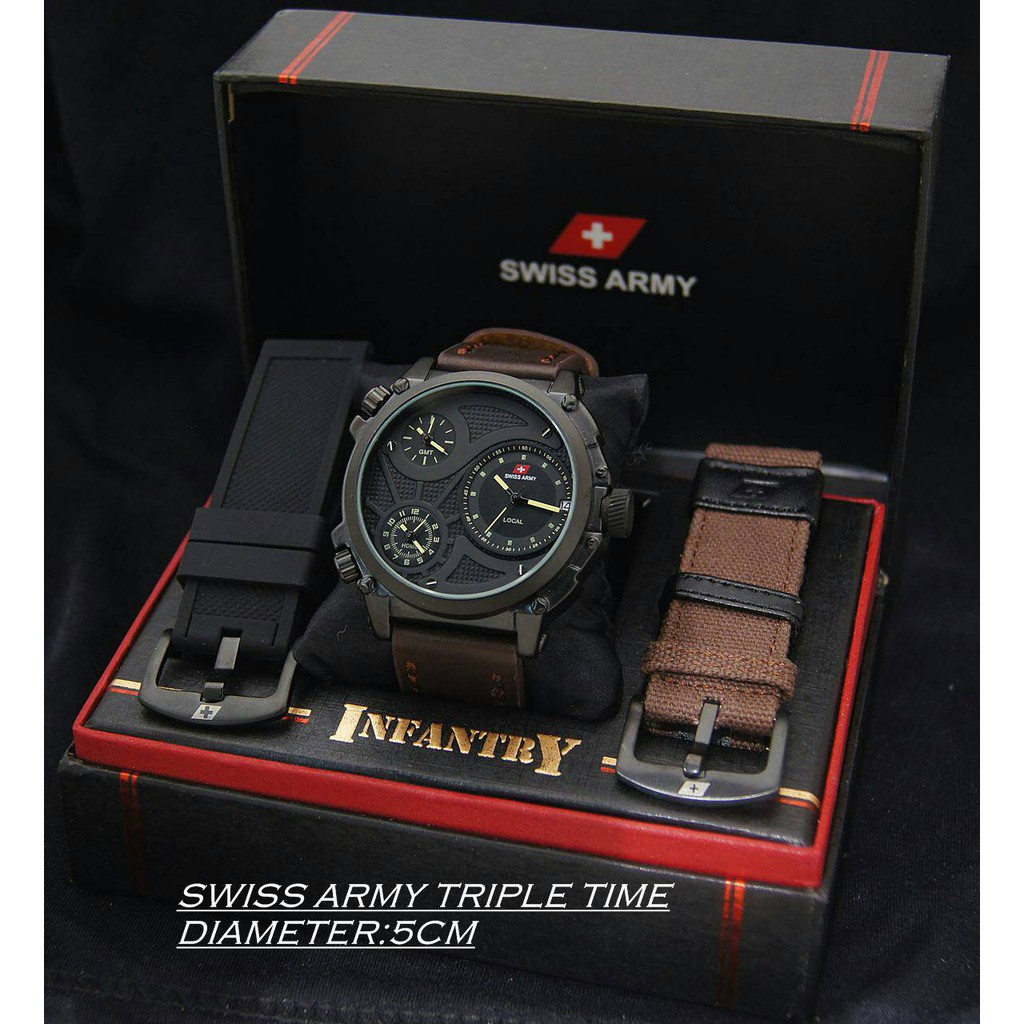 BONUS DUA TALI Jam Tangan Army Infantry Triple Time Cowok Pria