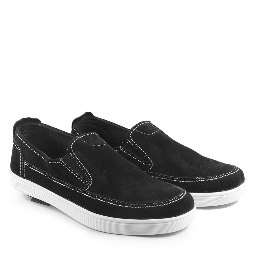 MS SHOP - BISA COD !! Sepatu Selop Pria Walkers Ruki Suede Hitam Kasual Slipon Keren Cowok Kondangan