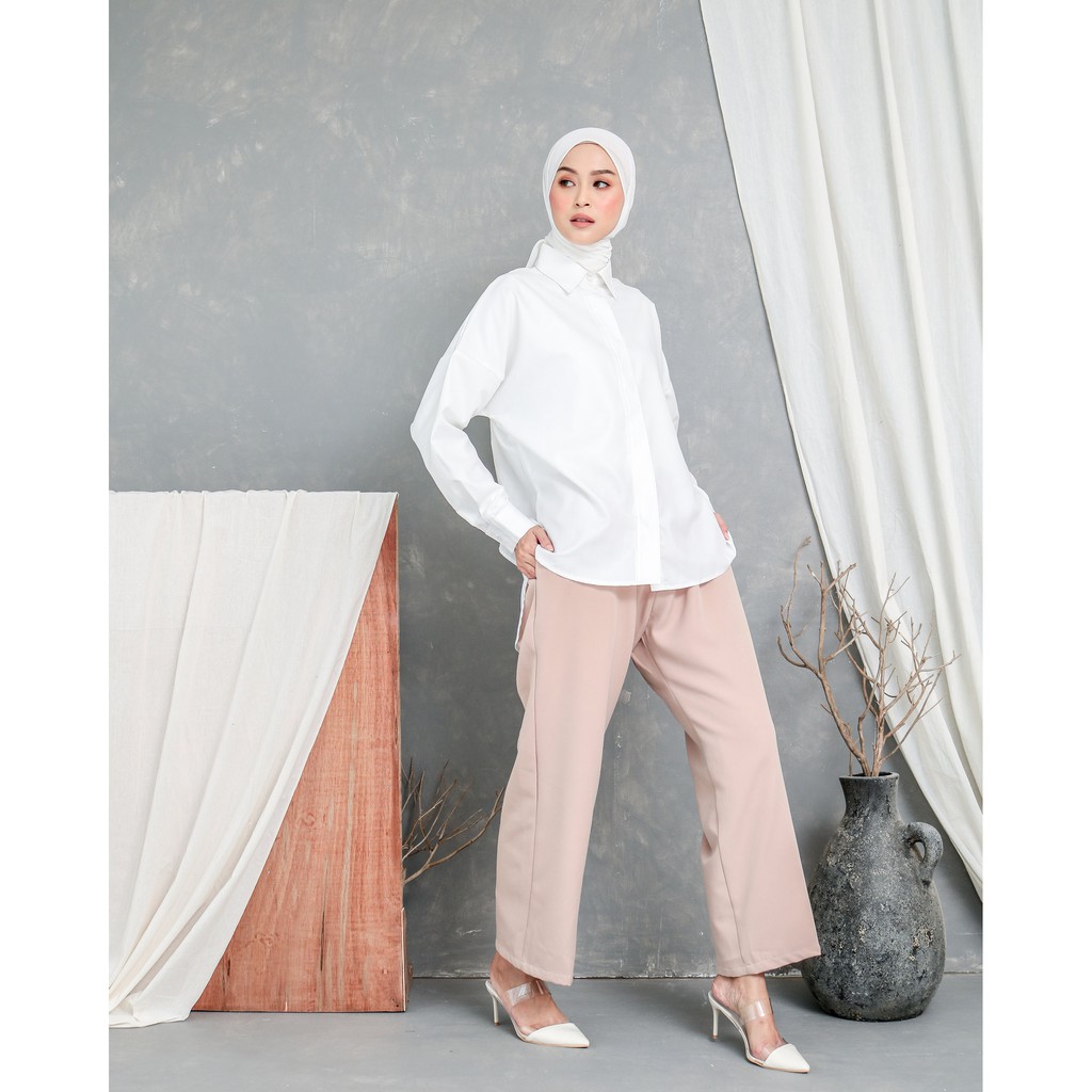EVONNE Letty Shirt White Hide Button Basic Oversize Pattern LD109 E03-04 ALLSIZE M fit to L-3