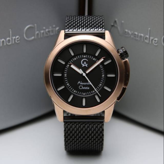 JAM TANGAN PRIA ALEXANDRE CHRISTIE AC 8632 ROSEGOLD BLACK + LIGHT ORIGINAL GARANSI RESMI 1 TAHUN