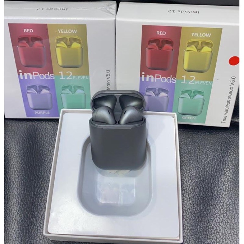 earphone bluetooth i12 metalik twins kwalitas bgs gampang konekin