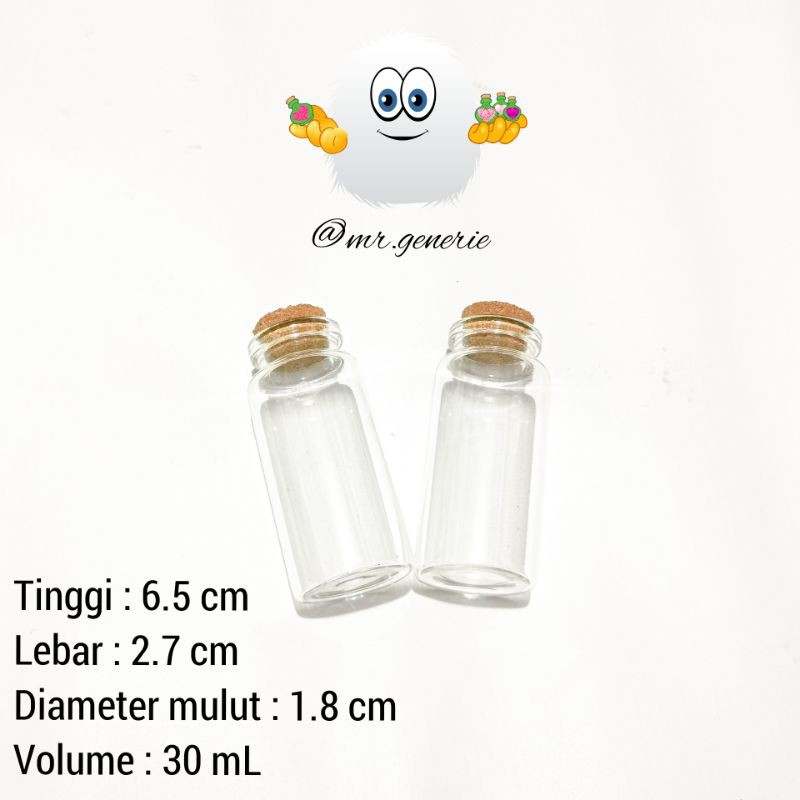Botol kaca tutup kayu 30 mL besar / botol charm kecil / bottle charm / vial parfum / botol saffron